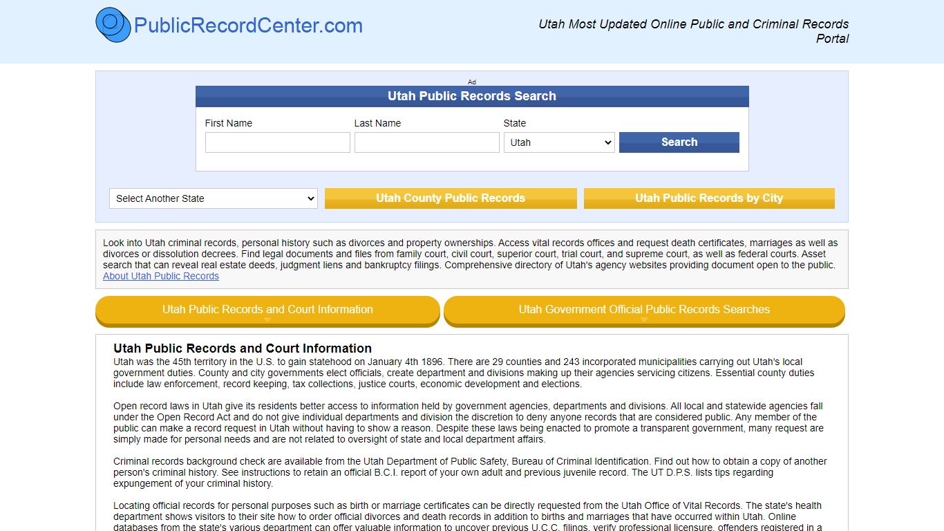 Utah Free Public Records, Criminal Records And Background Checks